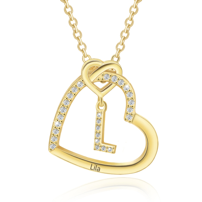 Personalized Letter Necklace 2 Hearts Custom Name & Letter Pendant Gift for Her | Jessemade