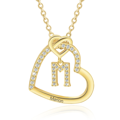 Personalized Letter Necklace 2 Hearts Custom Name & Letter Pendant Gift for Her | Jessemade