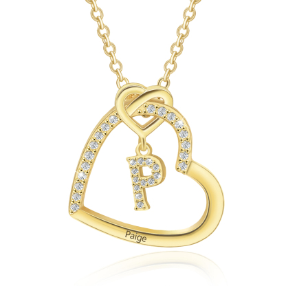Personalized Letter Necklace 2 Hearts Custom Name & Letter Pendant Gift for Her | Jessemade