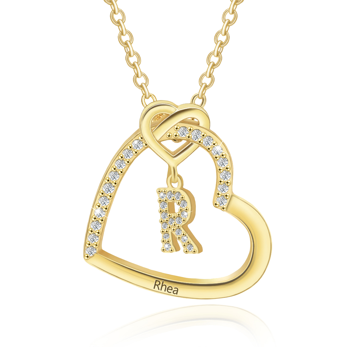 Personalized Letter Necklace 2 Hearts Custom Name & Letter Pendant Gift for Her | Jessemade