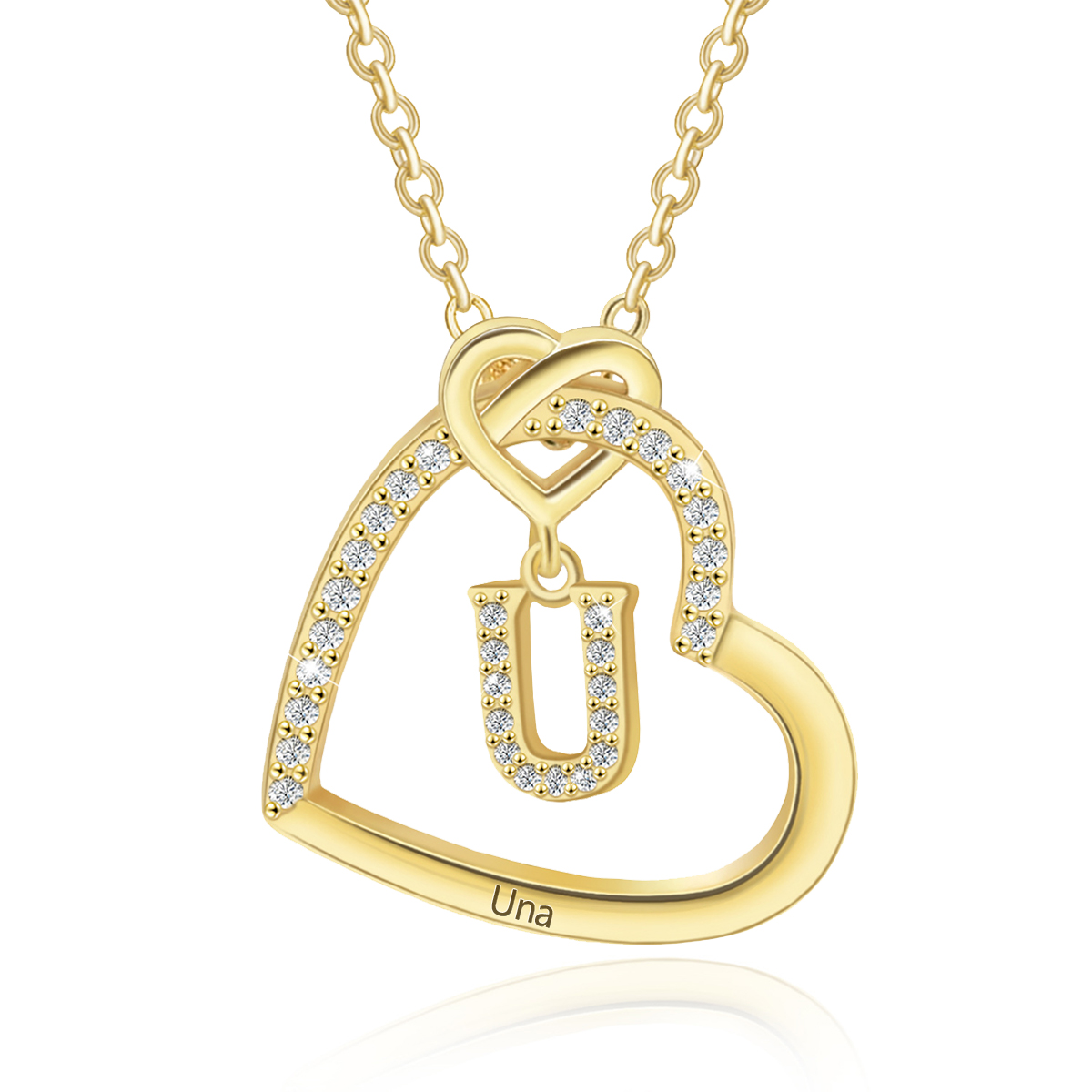 Personalized Letter Necklace 2 Hearts Custom Name & Letter Pendant Gift for Her | Jessemade