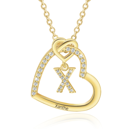 Personalized Letter Necklace 2 Hearts Custom Name & Letter Pendant Gift for Her | Jessemade