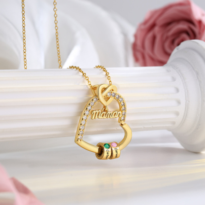 2 Names & Birthstone - Personalized Mother’s Day Necklace with Name, Title & Birthstone - Heart Pendant for Mom, Grandma - Mother's Day