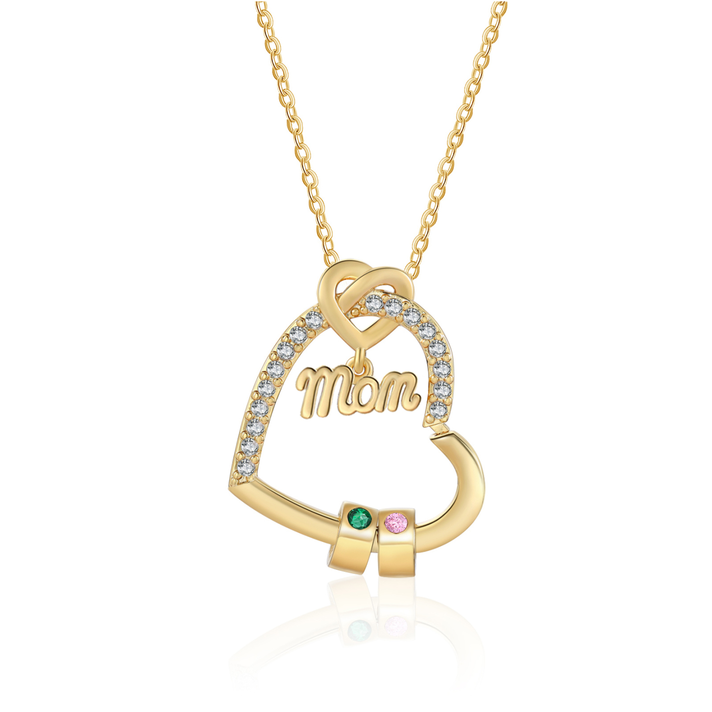 2 Names & Birthstone - Personalized Mother’s Day Necklace with Name, Title & Birthstone - Heart Pendant for Mom, Grandma - Mother's Day