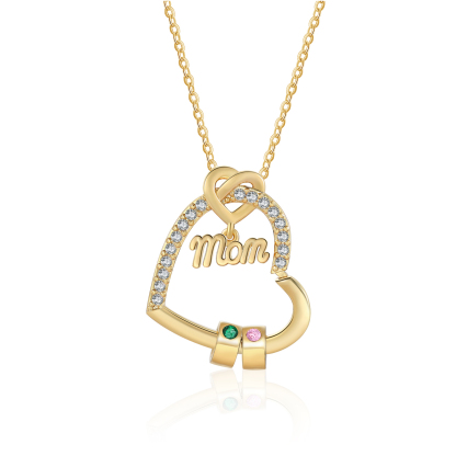 2 Names & Birthstone - Personalized Mother’s Day Necklace with Name, Title & Birthstone - Heart Pendant for Mom, Grandma - Mother's Day