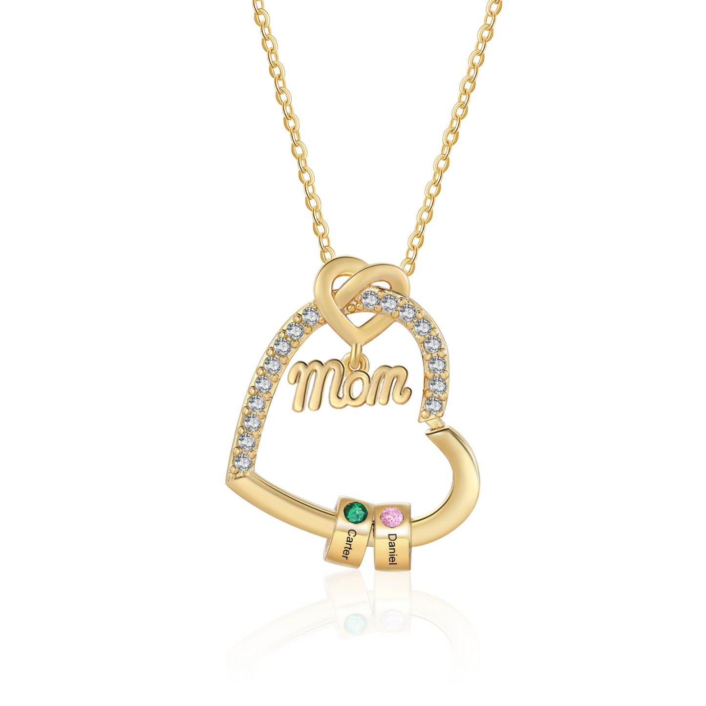 2 Names & Birthstone - Personalized Mother’s Day Necklace with Name, Title & Birthstone - Heart Pendant for Mom, Grandma - Mother's Day