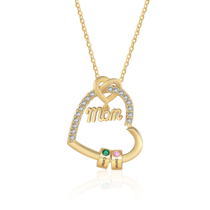 2 Names & Birthstone - Personalized Mother’s Day Necklace with Name, Title & Birthstone - Heart Pendant for Mom, Grandma - Mother's Day