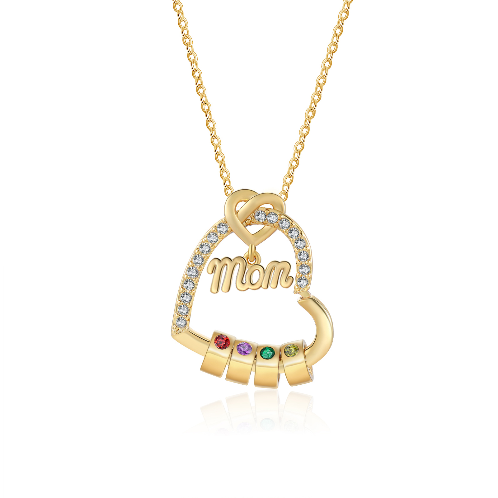 4 Names & Birthstone - Personalized Mother’s Day Necklace with Name, Title & Birthstone - Heart Pendant for Mom, Grandma - Mother's Day