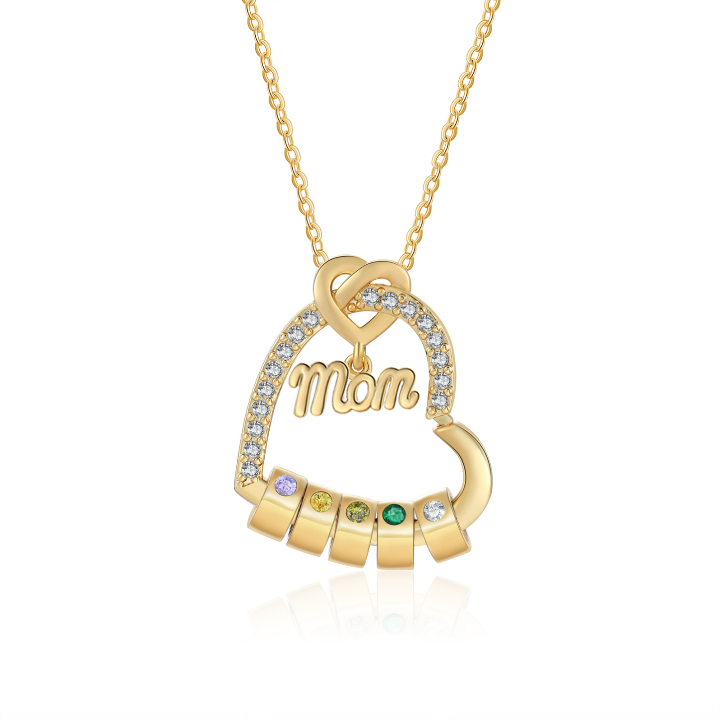 5 Names & Birthstone - Personalized Mother’s Day Necklace with Name, Title & Birthstone - Heart Pendant for Mom, Grandma - Mother's Day