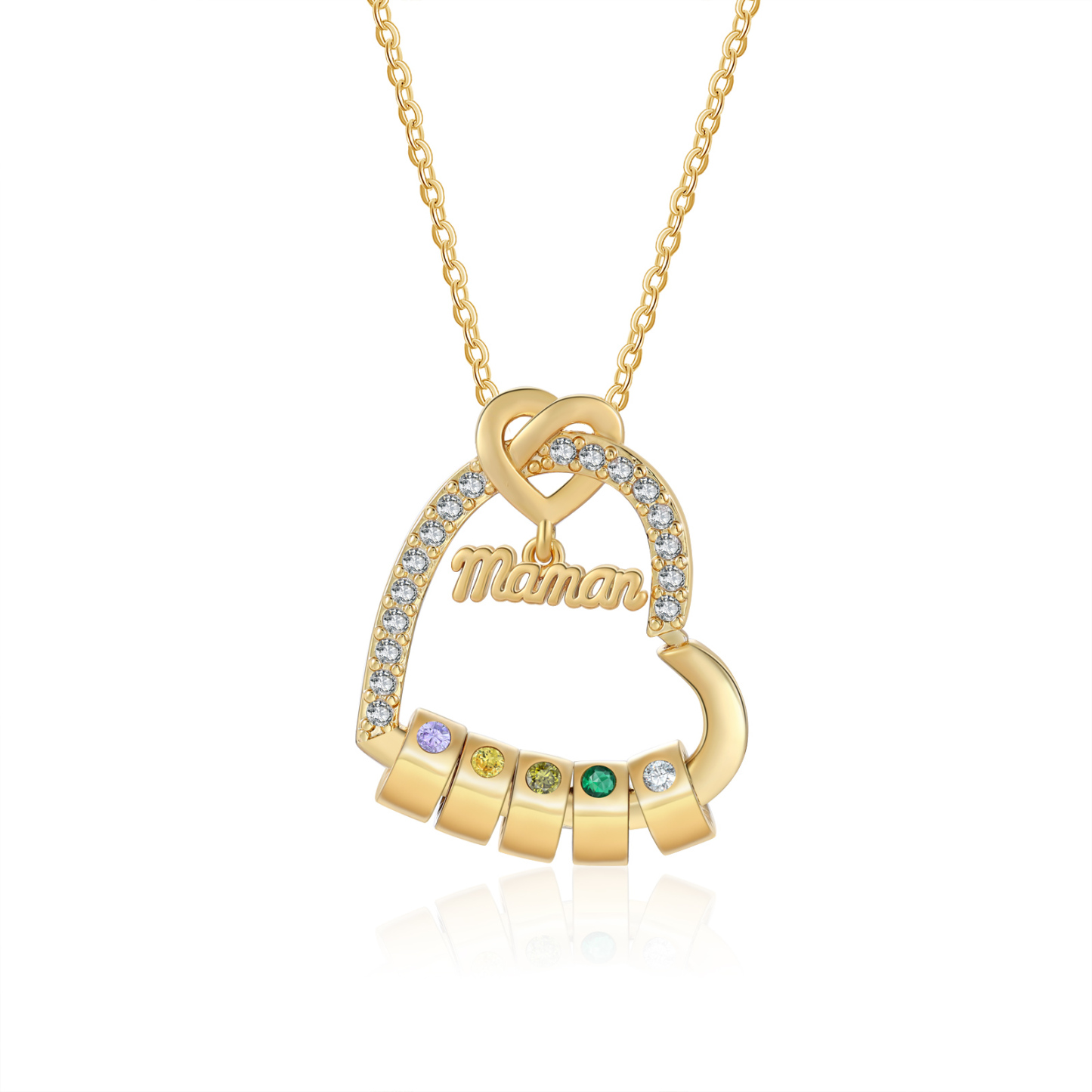 5 Names & Birthstone - Personalized Mother’s Day Necklace with Name, Title & Birthstone - Heart Pendant for Mom, Grandma - Mother's Day