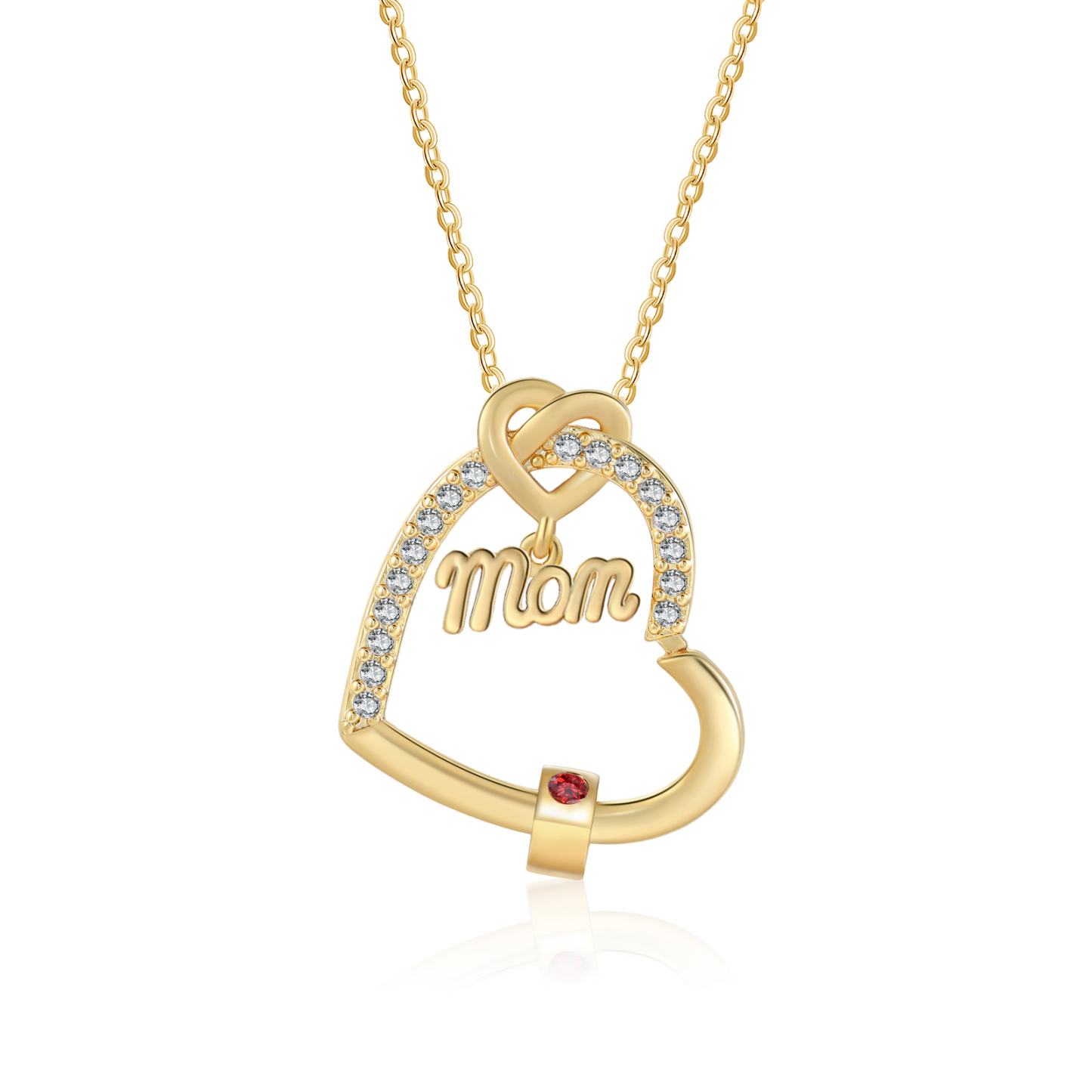 1 Name & Birthstone - Personalized Mother’s Day Necklace with Name, Title & Birthstone - Heart Pendant for Mom, Grandma - Mother's Day