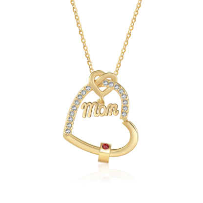 1 Name & Birthstone - Personalized Mother’s Day Necklace with Name, Title & Birthstone - Heart Pendant for Mom, Grandma - Mother's Day