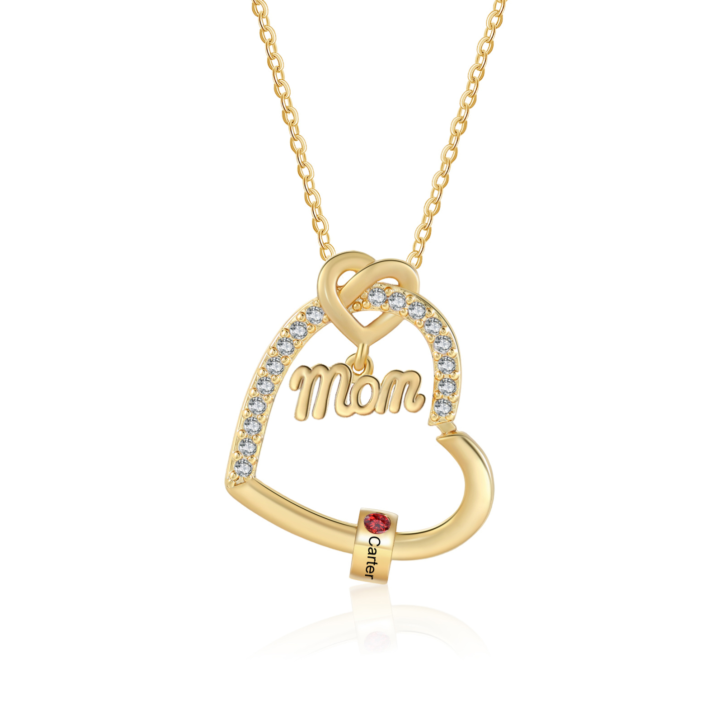 1 Name & Birthstone - Personalized Mother’s Day Necklace with Name, Title & Birthstone - Heart Pendant for Mom, Grandma - Mother's Day