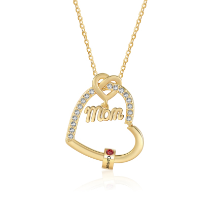 1 Name & Birthstone - Personalized Mother’s Day Necklace with Name, Title & Birthstone - Heart Pendant for Mom, Grandma - Mother's Day