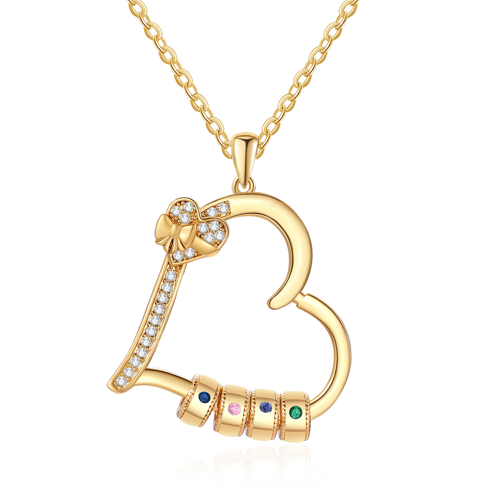 4 Names & 4 Birthstones - Personalized Heart Birthstone Necklace - Custom Necklace Gift for Mom - Mother's Day | Jessemade