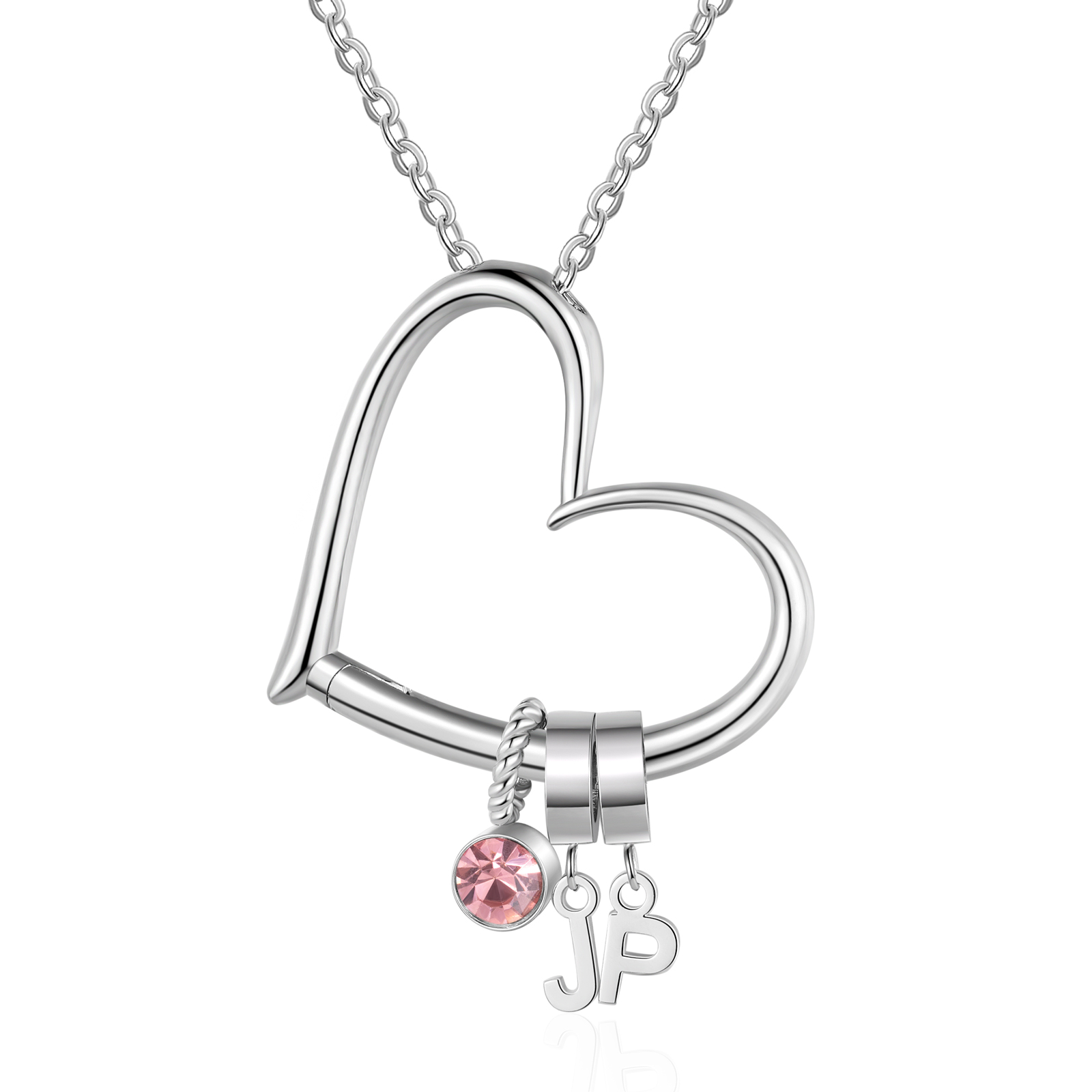 2 Letters - Personalized Women’s Necklace - Minimalist Heart Pendant Gift With Initial & Birthstone | Jessemade