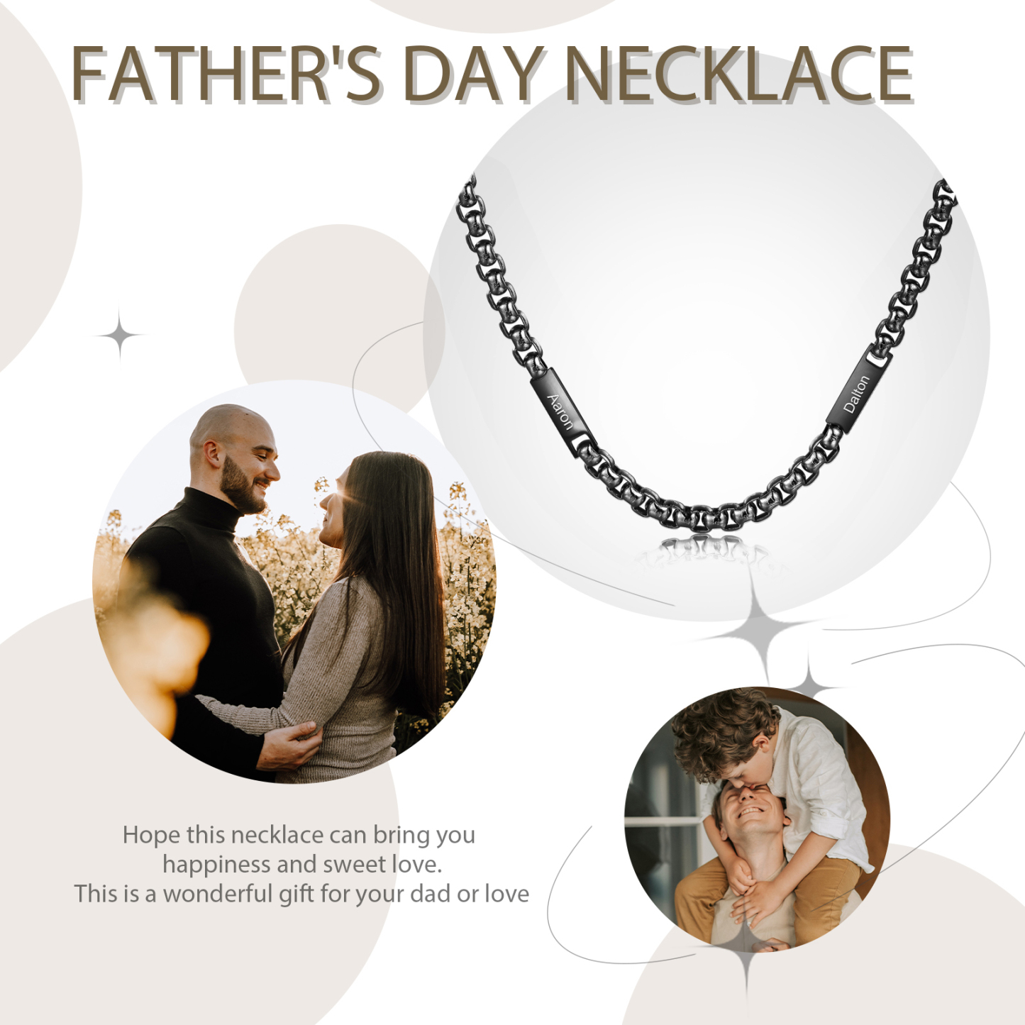 2 names - Personalized Engraved Bar necklace – Unique Name Bar Stainless Steel Chain for Dad
