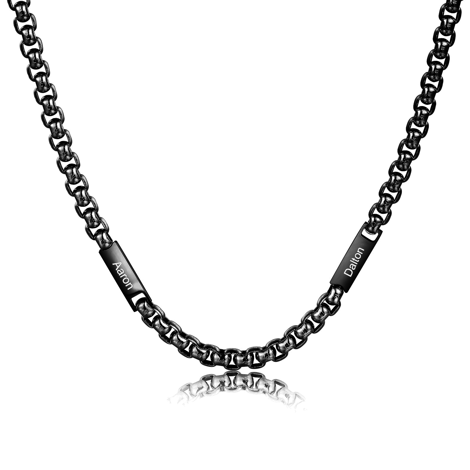 2 names - Personalized Engraved Bar necklace – Unique Name Bar Stainless Steel Chain for Dad