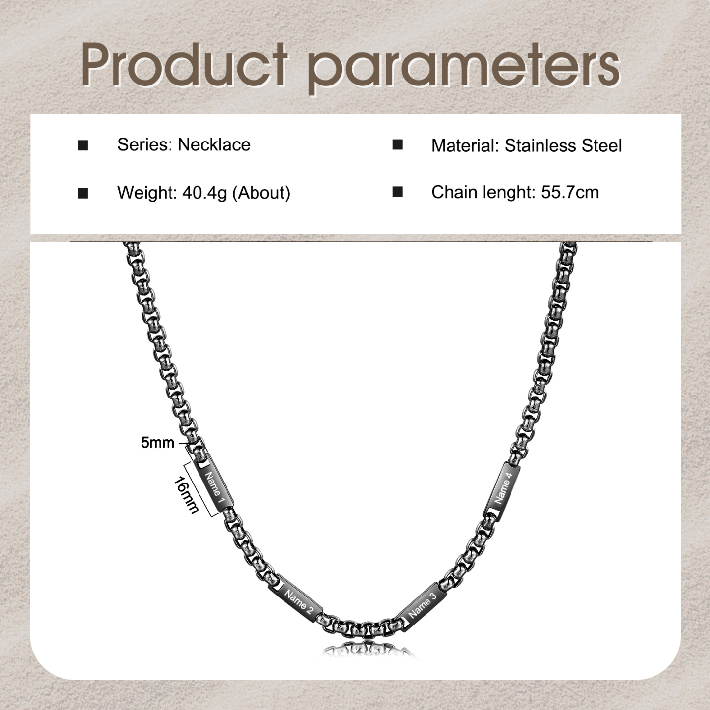 4 names - Personalized Engraved Bar necklace – Unique Name Bar Stainless Steel Chain for Dad