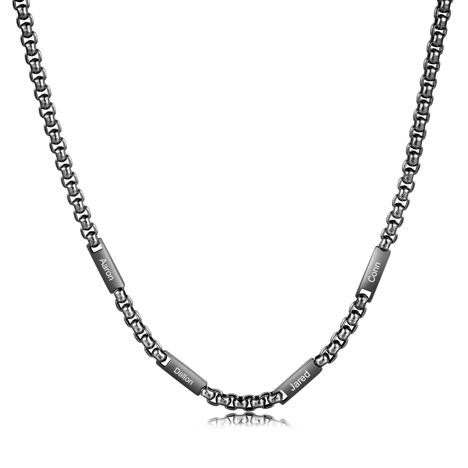 4 names - Personalized Engraved Bar necklace – Unique Name Bar Stainless Steel Chain for Dad