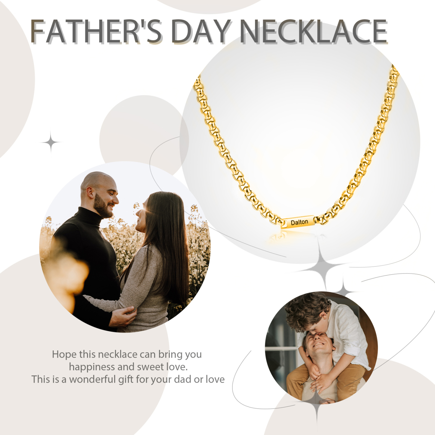 1 name - Personalized Engraved Bar necklace – Unique Name Bar Stainless Steel Chain for Dad