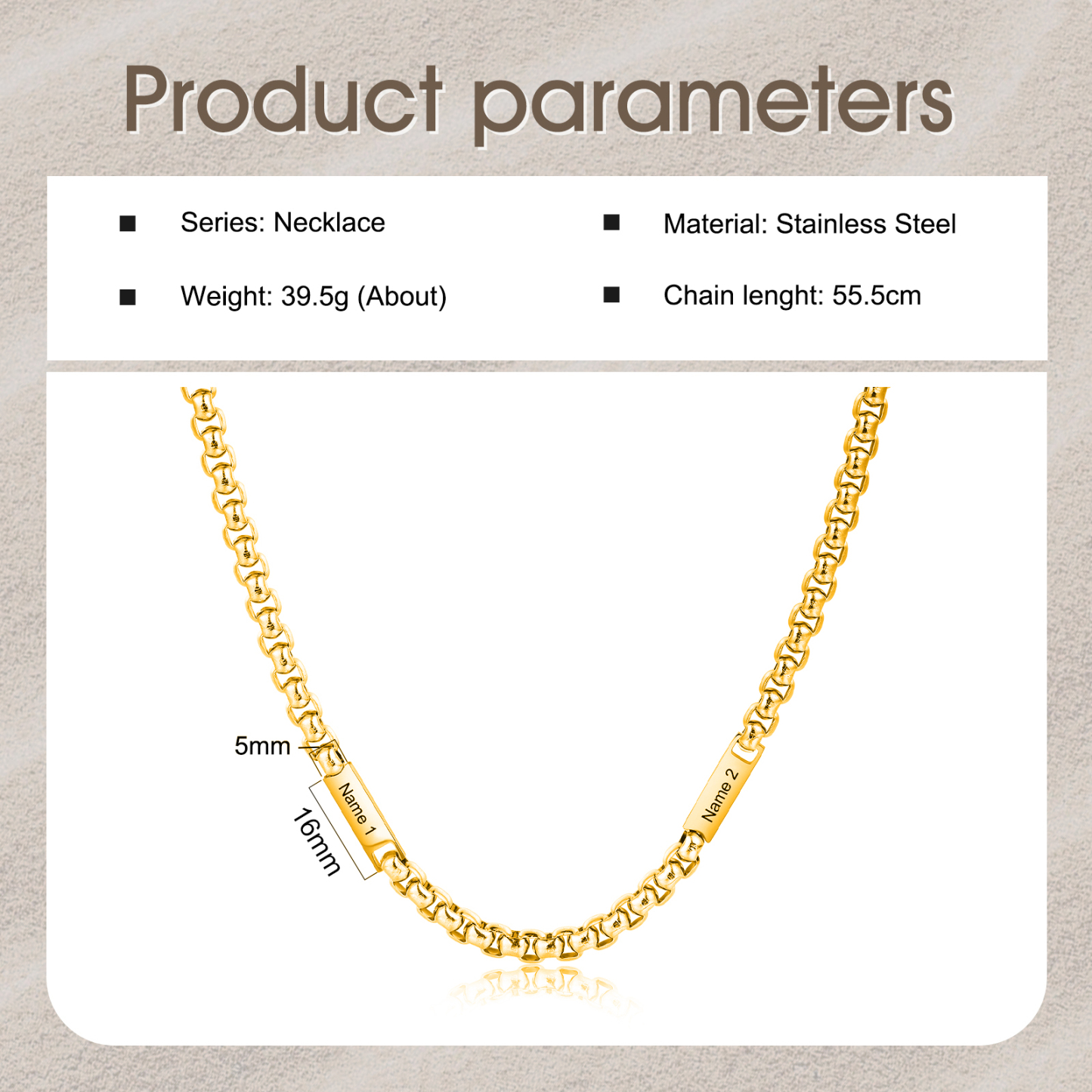 2 names - Personalized Engraved Bar necklace – Unique Name Bar Stainless Steel Chain for Dad
