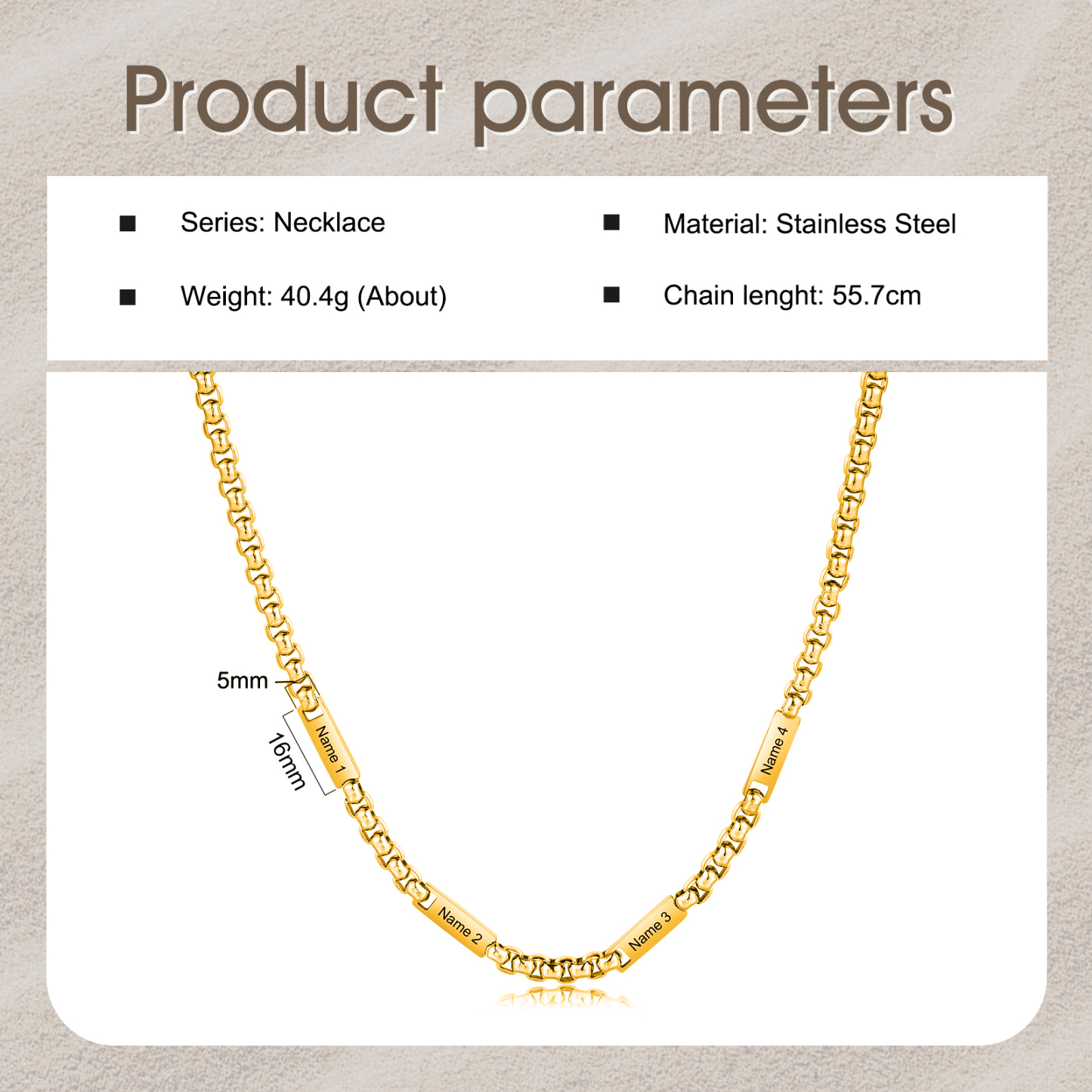 4 names - Personalized Engraved Bar necklace – Unique Name Bar Stainless Steel Chain for Dad