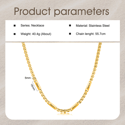 4 names - Personalized Engraved Bar necklace – Unique Name Bar Stainless Steel Chain for Dad