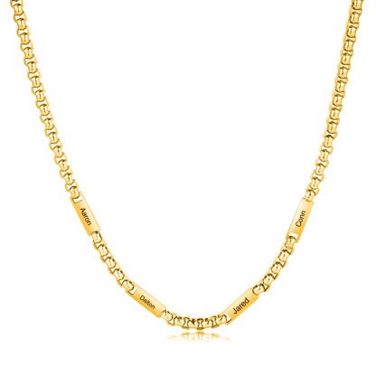 4 names - Personalized Engraved Bar necklace – Unique Name Bar Stainless Steel Chain for Dad
