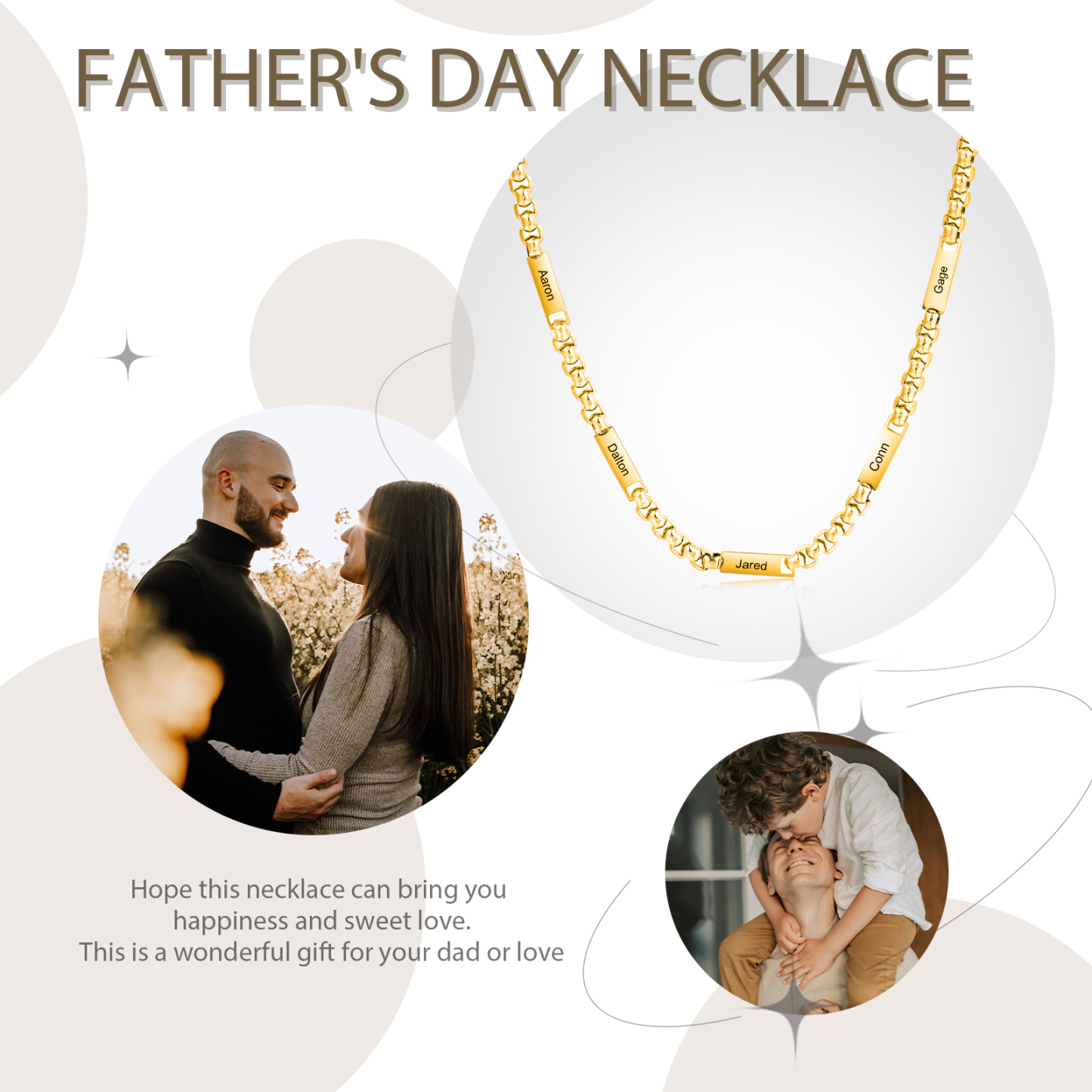 5 names - Personalized Engraved Bar necklace – Unique Name Bar Stainless Steel Chain for Dad