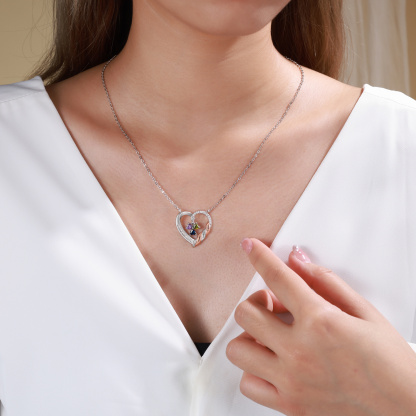 Personalized 2-4 Birthstones Heart Necklace