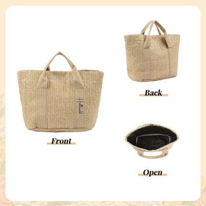 Personalized Straw Tote Bag with Custom Name – Choose from 5 Fonts & 3 Colors – Custom Gift for Mom, Teacher, Friends
