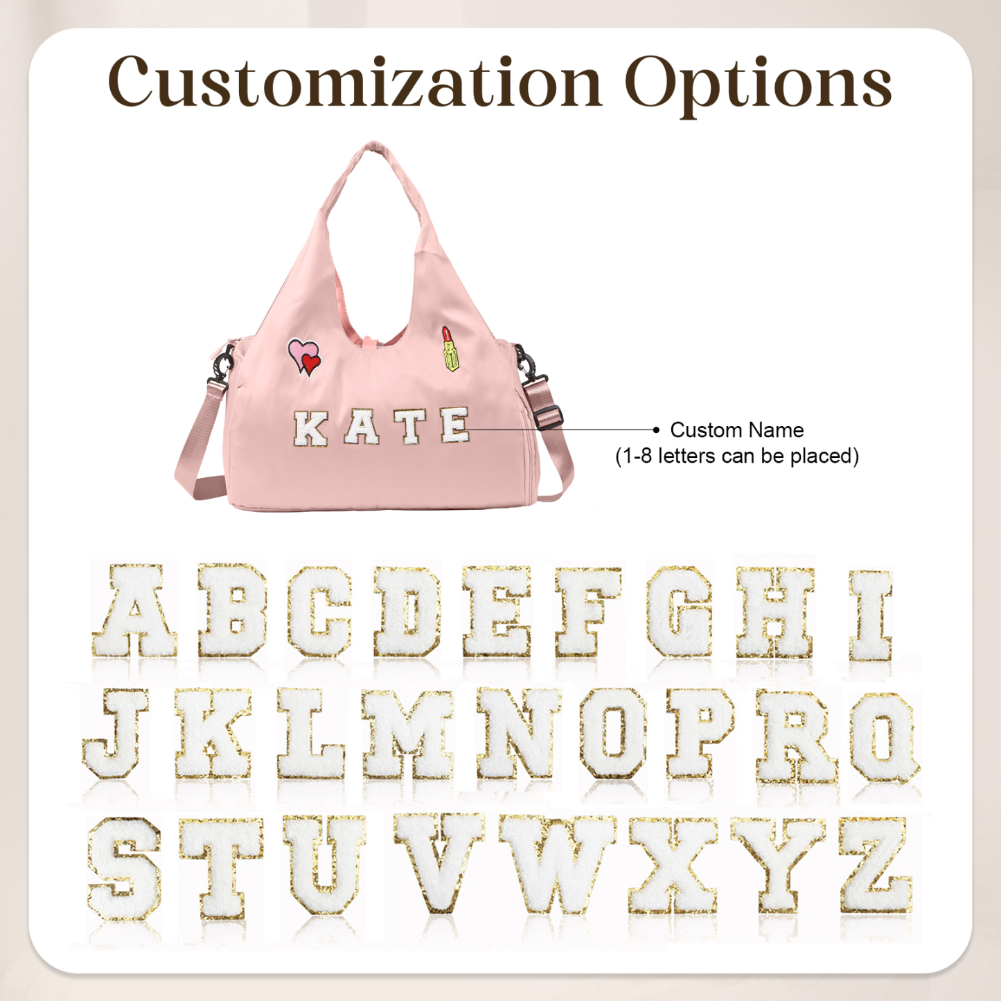 Custom Girl’s Weekender Bag – Embroidered Gym Bag  for Women & Men with Name & Fun Patch Designs for Dance, Gym, Travel | Jessemade