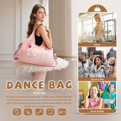Custom Girl’s Weekender Bag – Embroidered Gym Bag  for Women & Men with Name & Fun Patch Designs for Dance, Gym, Travel | Jessemade