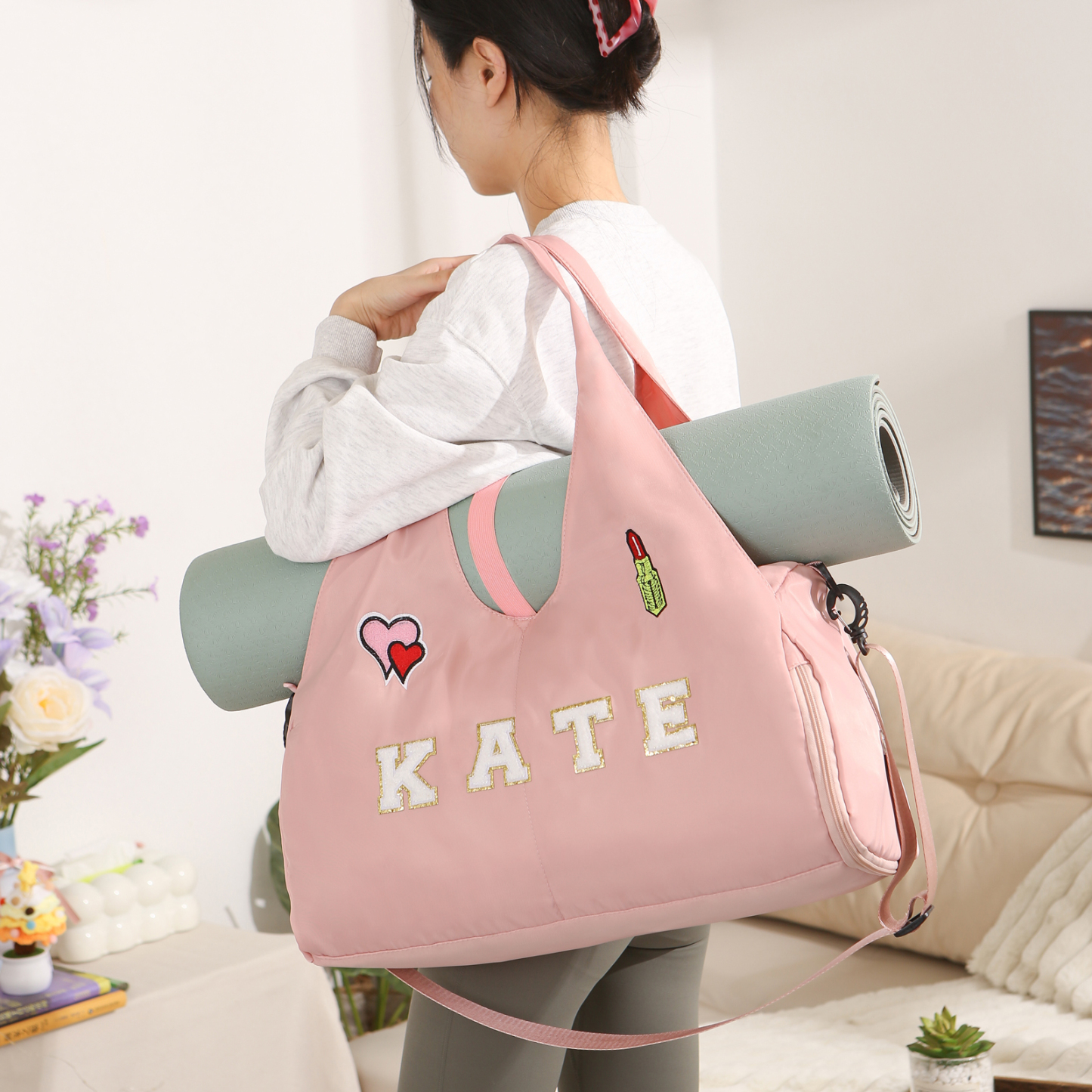 Custom Girl’s Weekender Bag – Embroidered Gym Bag  for Women & Men with Name & Fun Patch Designs for Dance, Gym, Travel | Jessemade