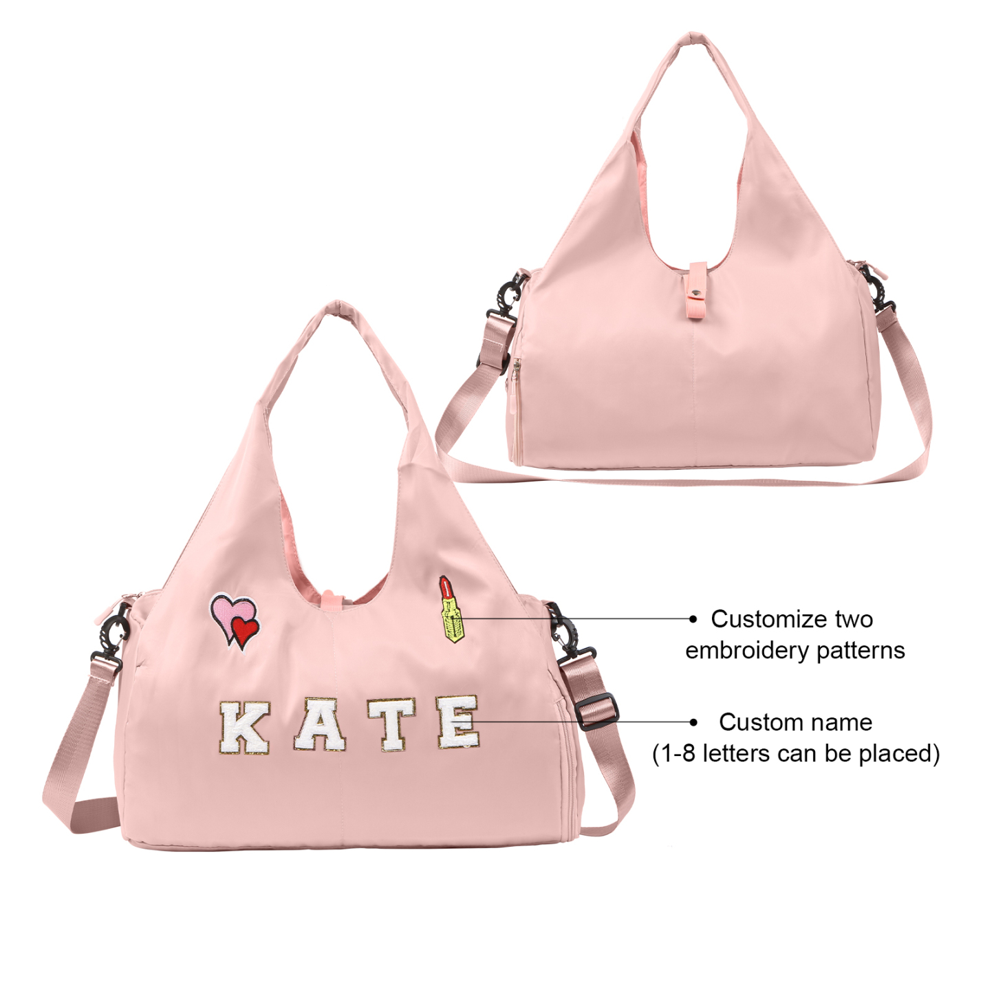 Custom Girl’s Weekender Bag – Embroidered Gym Bag for Women & Men with Name & Fun Patch Designs for Dance, Gym, Travel | Jessemade