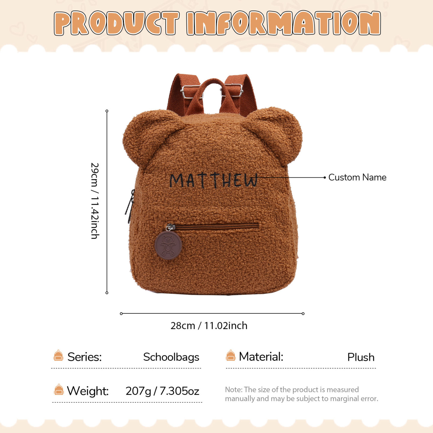 Personalized School Bag Custom Name Plush Children Backpack Children Back To School Gift