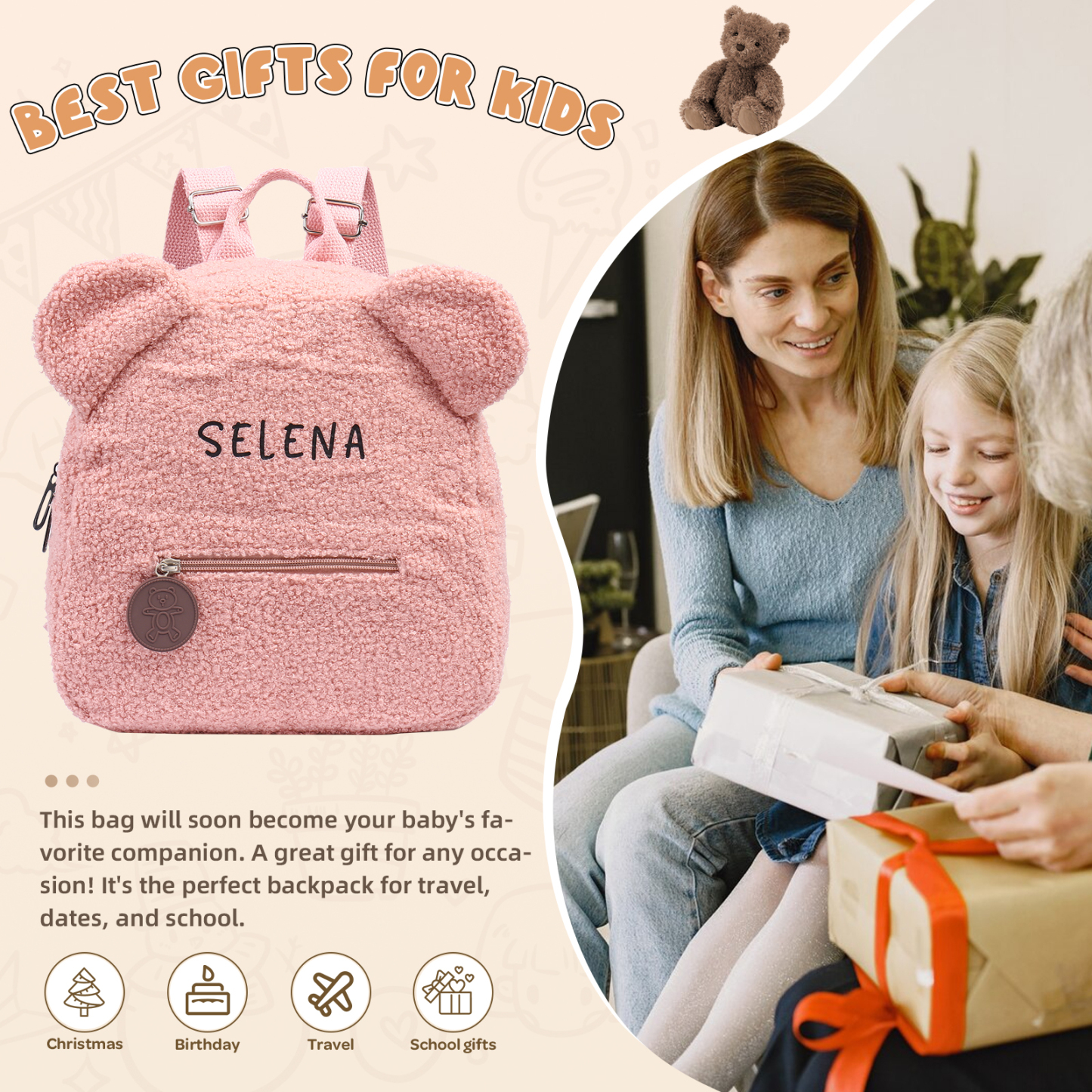 Personalized School Bag Custom Name Plush Children Backpack Children Back To School Gift