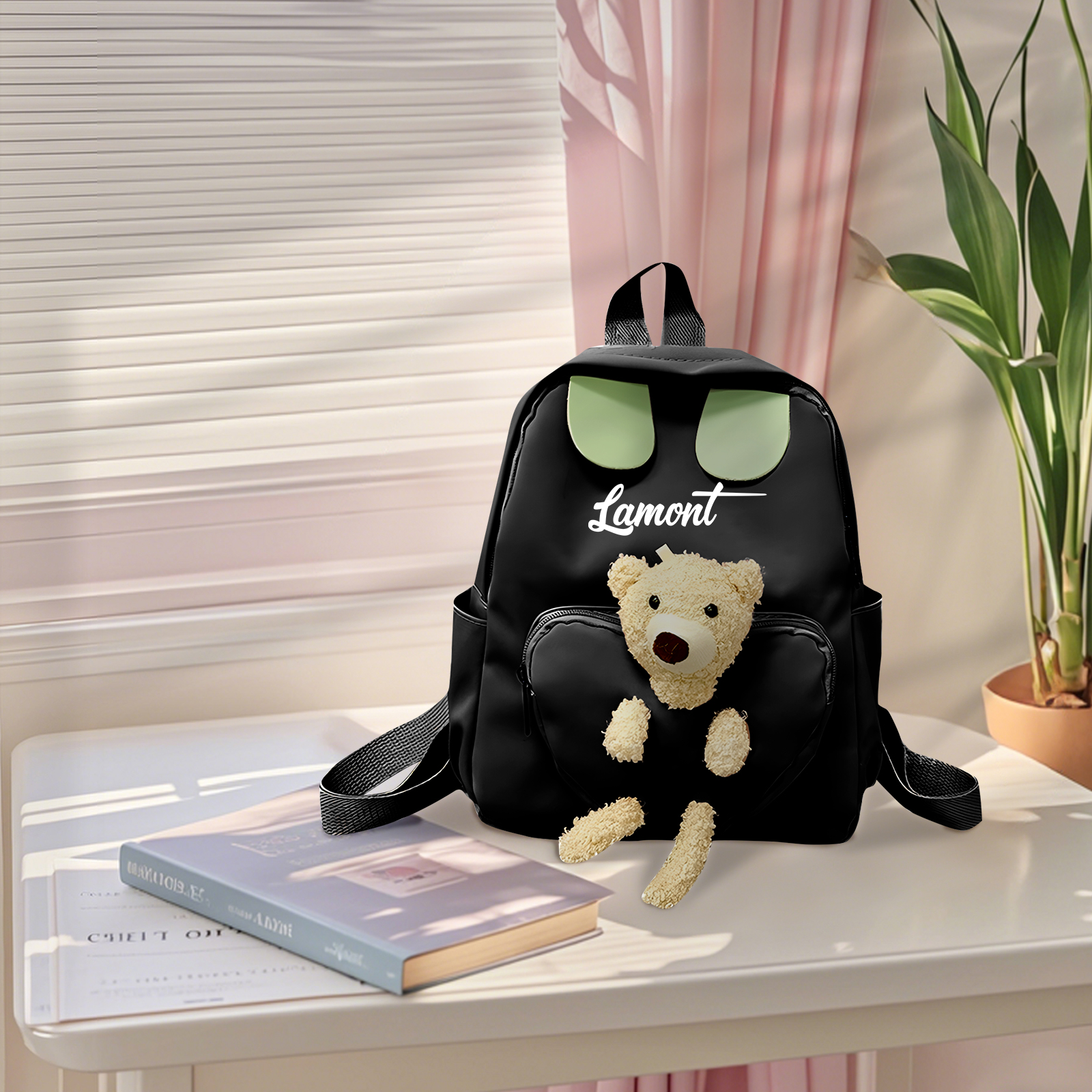 Personalized Kids’ School Bag with Bear Plush – Unique Design, Multi-Color & Custom Font Choice