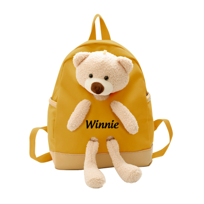 Personalized Kids Teddy Bear Backpack – Multi-Color Soft Nylon, Custom Name - Cute Gift for School & Travel