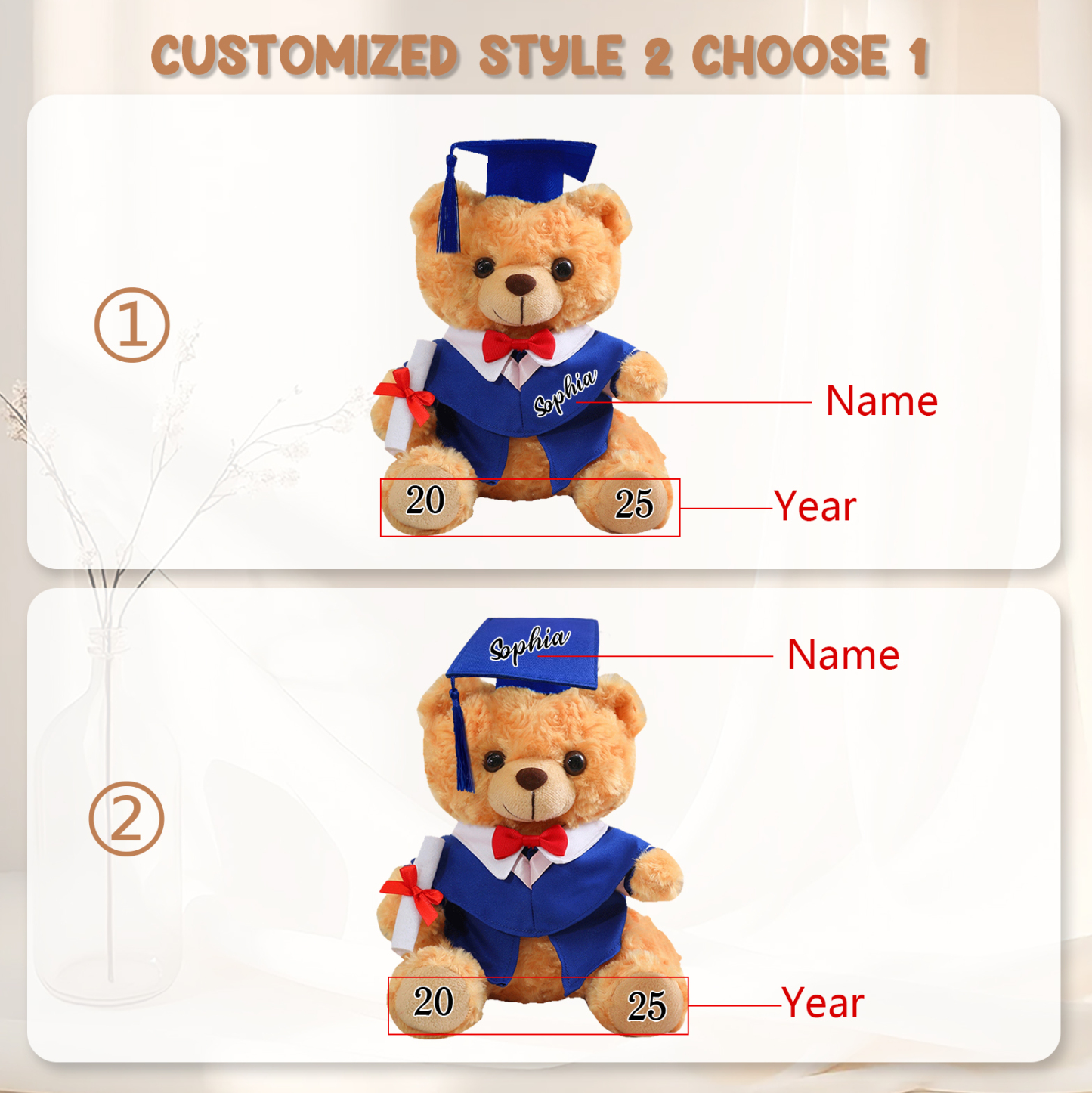 Graduation Teddy Bear Gift Style 2– Personalized Soft Plush Doll for 2024 or 2025 Graduates