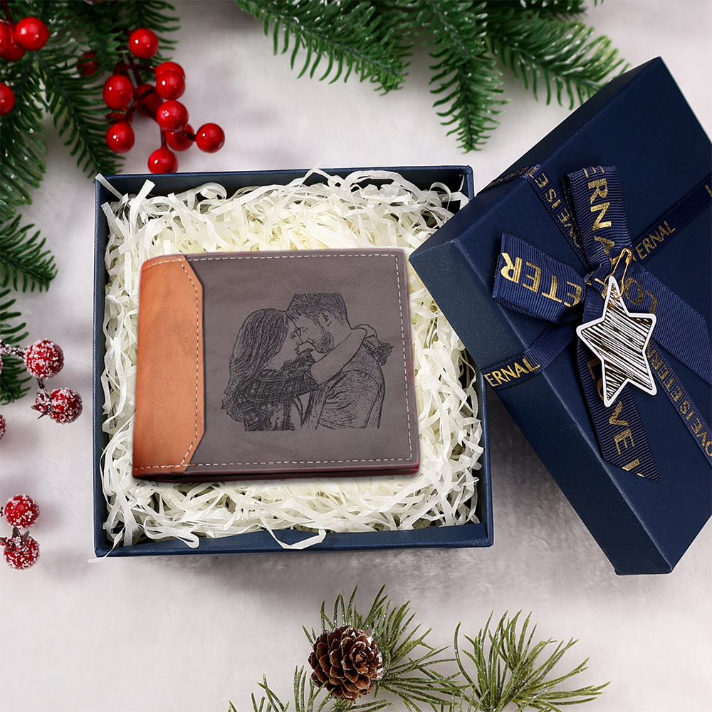 Personalized Men's Wallet Customized Photo & Name & Letter Grey Leather Wallet Gift for Grandpa | Jessemade