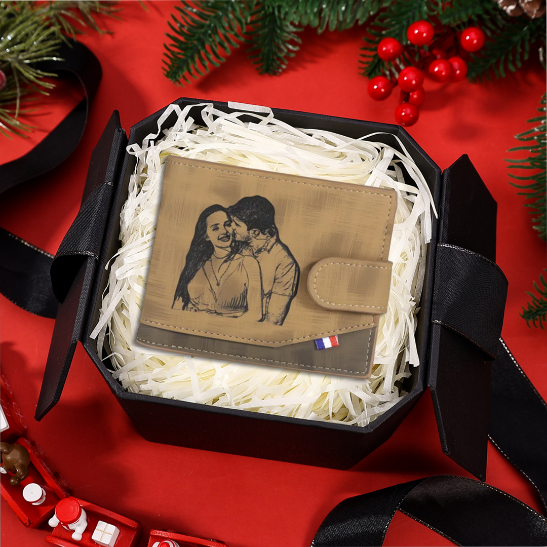 Personalized Men's Leather Wallet with Custom Photo & Name & Letter -