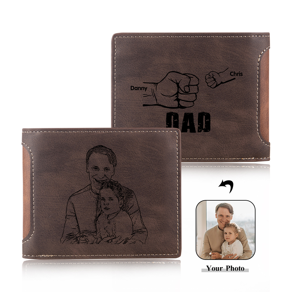 2 Names - Personalized Photo Custom Leather Men's Folding Wallet as a Father's Day Gift for Dad