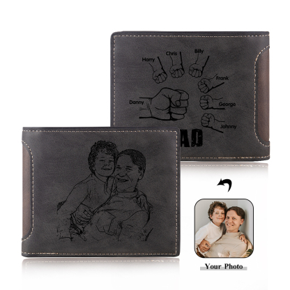7 Names - Personalized Photo Custom Leather Men's Folding Wallet as a Father's Day Gift for Dad
