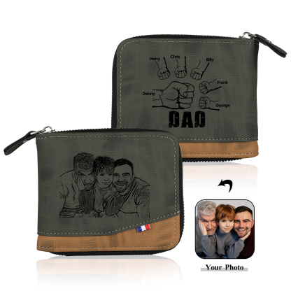 Jessemade UK 6 Names - Personalized Photo Custom Leather Men's Zipper Wallet as a Father's Day Gift for Dad 28.99 m1-t1-n6