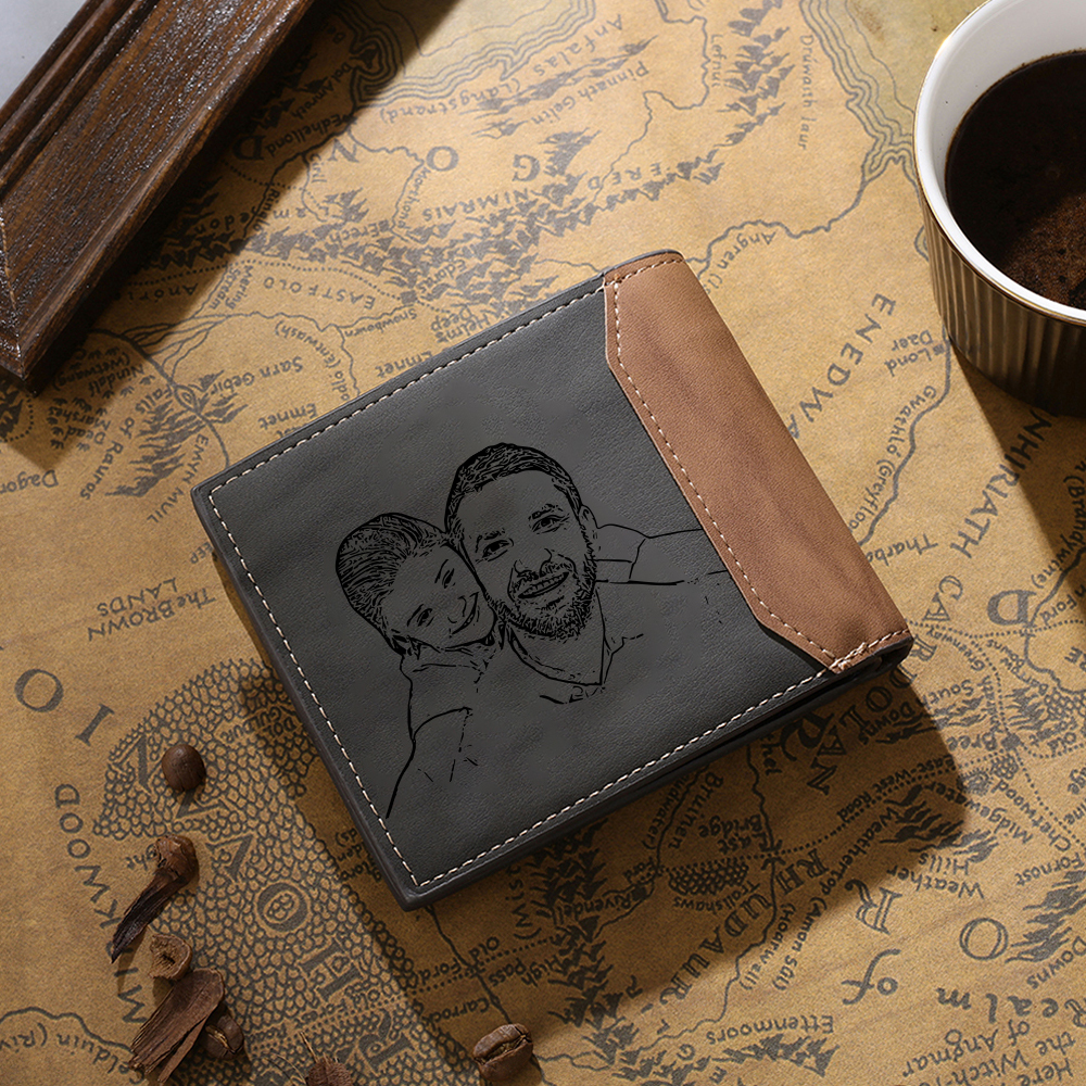 Personalized Photo Customized Leather Men's Wallet Customized with 4 Dates as Father's Day Gift for Grandpa