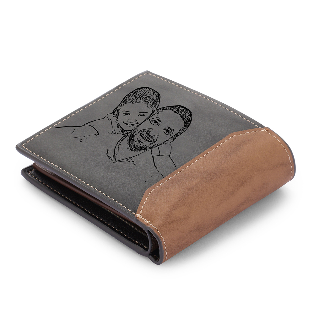 Personalized Photo Customized Leather Men's Wallet Customized with 4 Dates as Father's Day Gift for Grandpa