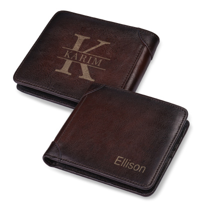 Personalized Men's Wallet - Custom Photo and Name in Gray - Christmas