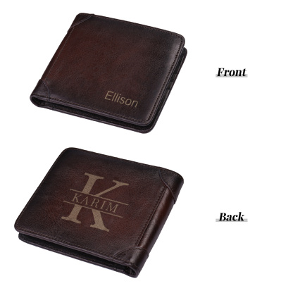 Personalized First  Layer Leather Men's Wallet - Custom Name and Letter Valentine's Day Gifts for Him | Jessemade